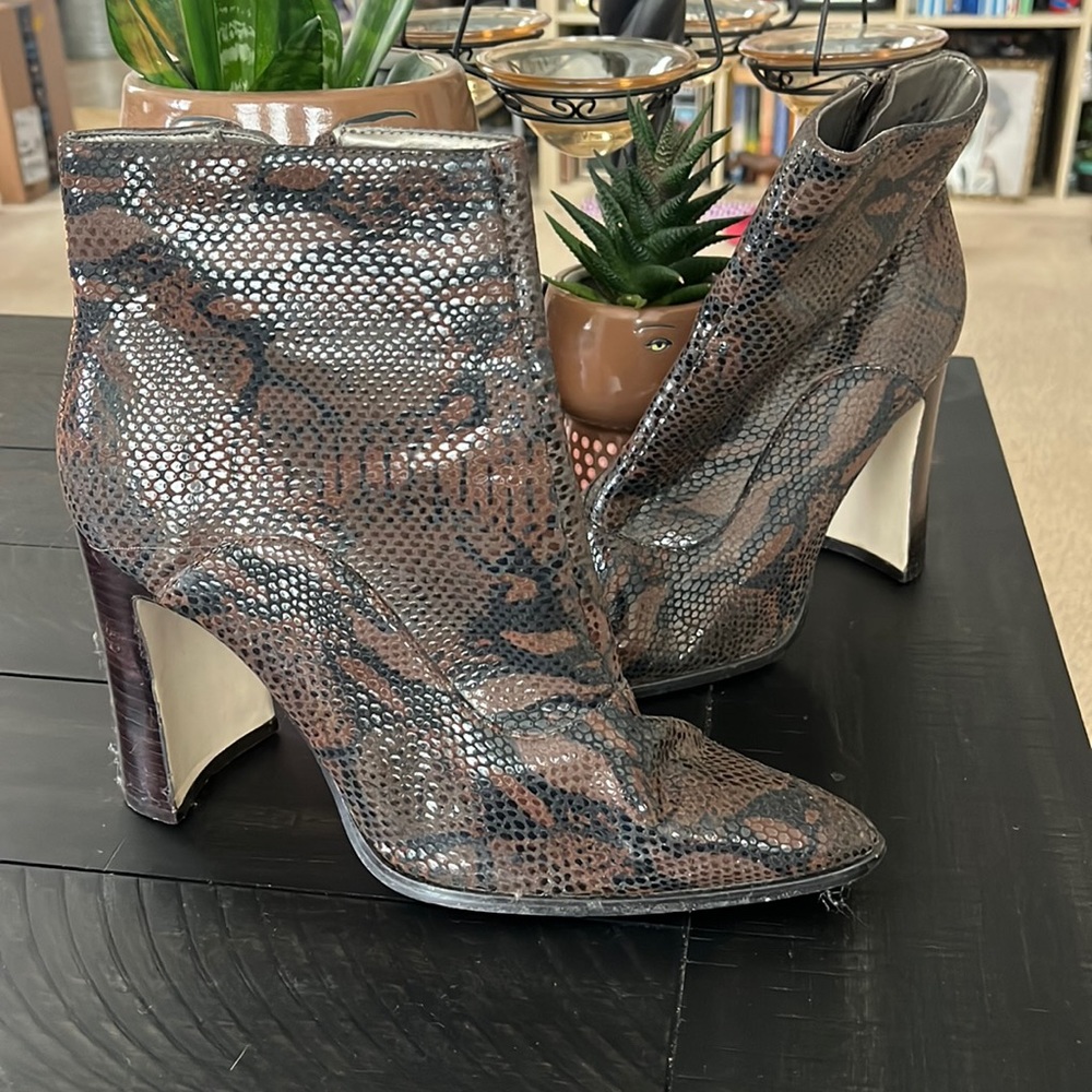 Faux snakeskin booties